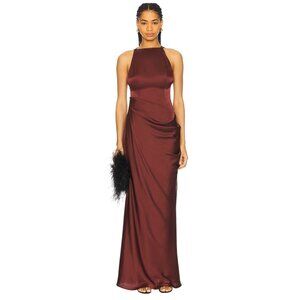 Ceren Ocak Satin Dress in Burgundy Small New Womens Long Maxi Gown